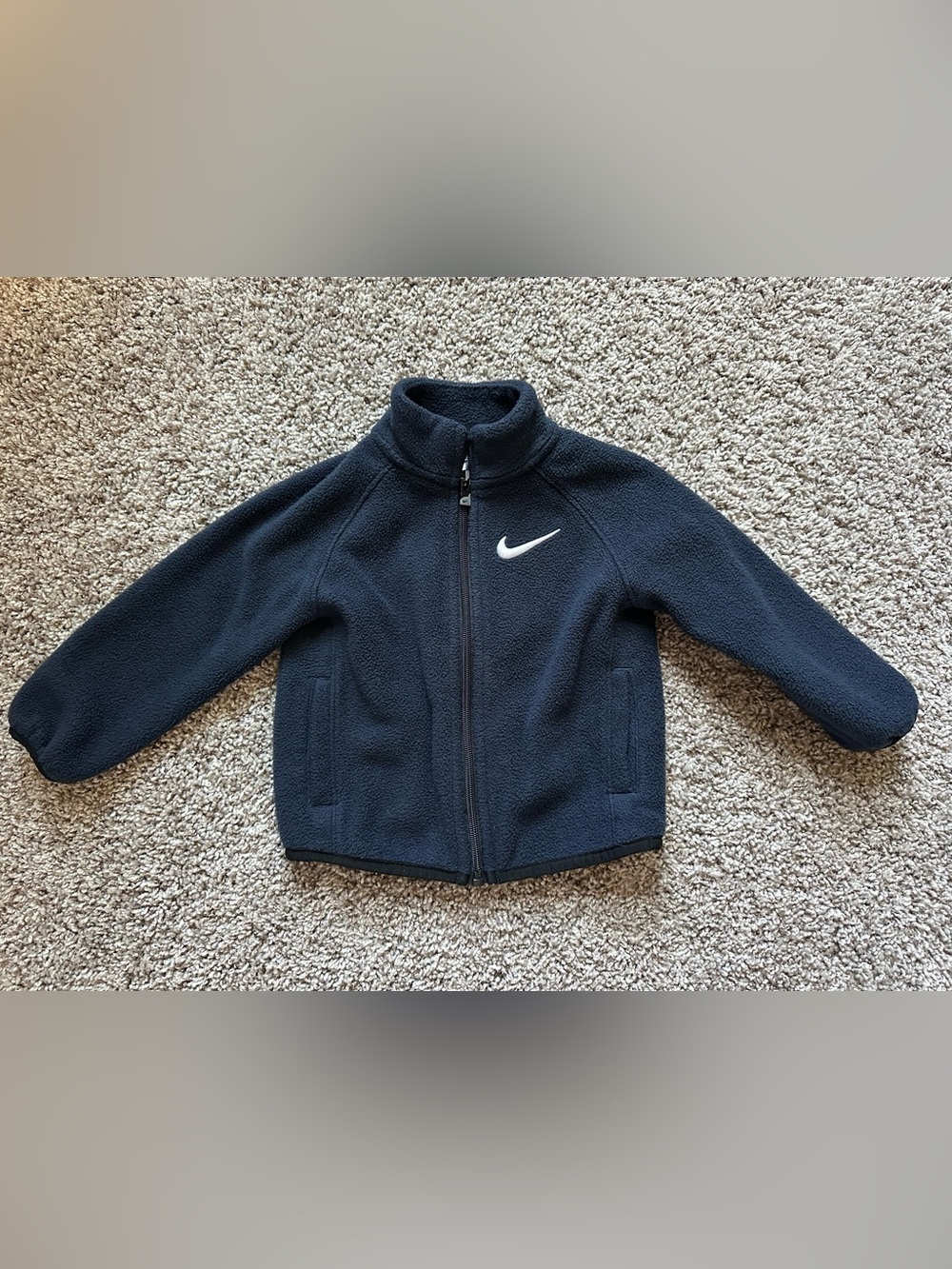 Nike Toddler Navy Blue Fleece Full Zip Jacket Size 18M Embroidered Swoosh